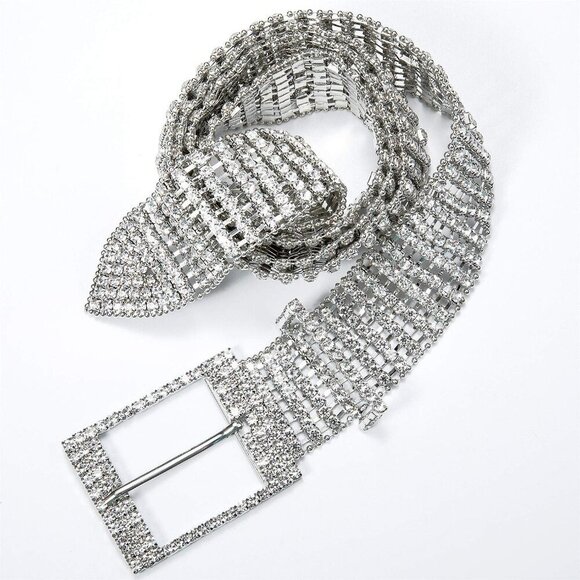 Women Diamond Waist Belt with Shiny Rhinestone Crystal Sashes Chain Wedding Belt - Picture 4 of 8